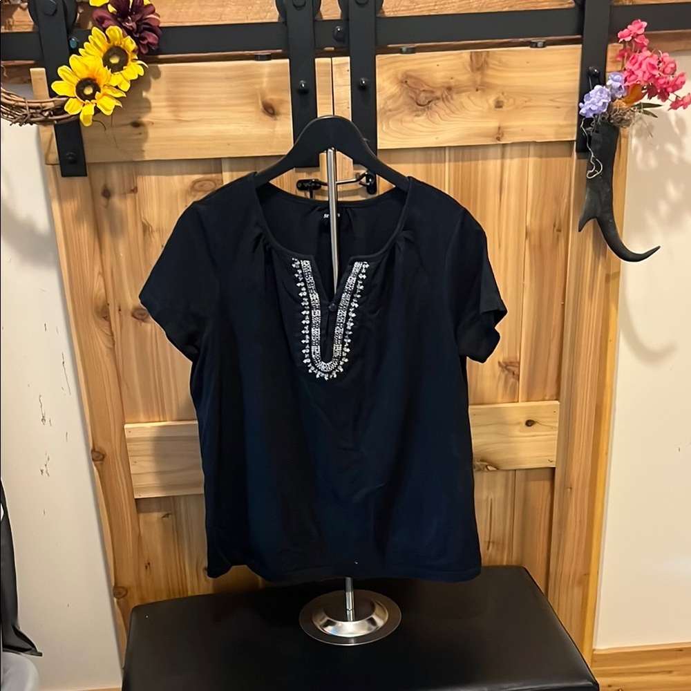 St. John's Bay Black Blouse with Metallic Details